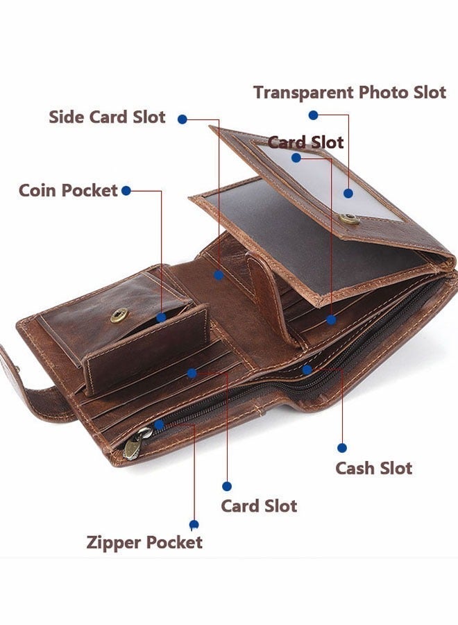 PLUSOX Genuine Leather Men Wallet Retro Cowhide Coin Purse Business Casual Card Holder Brown​ - Image 3